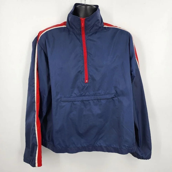 Nike Men's Vintage Jacket Windbreaker Pullover Red‎ White Blue 1/4 Zip Size L - Picture 1 of 11